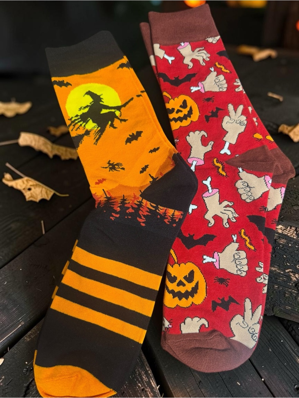 Halloween Crew Socks - Orange & Red Spooky Print